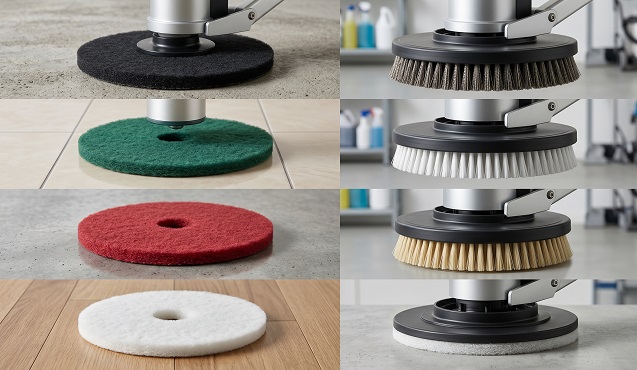 Tipos de escovas para lavadoras de piso: qual disco ou almofada é o ideal para o seu piso?